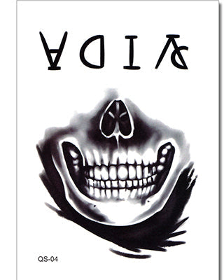 קעקוע זמני לידיים גולגולת עם טקסט VIDA