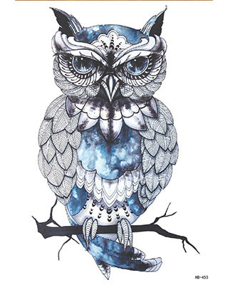 קעקוע זמני ינשוף כחול לבן