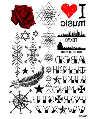 דף קעקועים זמניים אותיות ABC