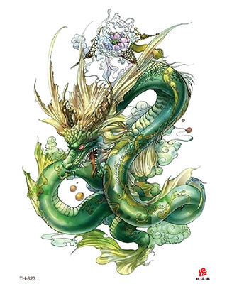 קעקוע זמני דרקון סיני בצבע ירוק